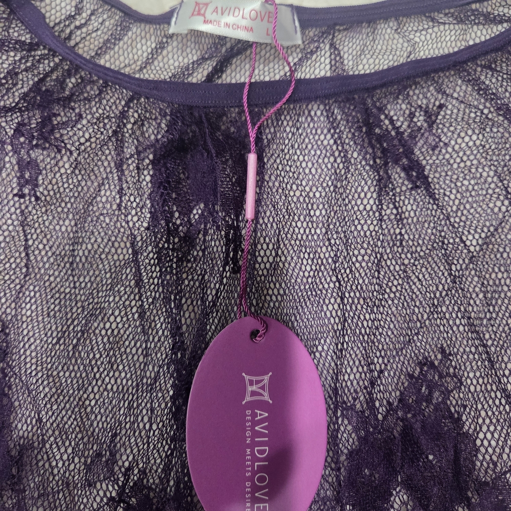 Elegant And Chic Purple Lace Off-Shoulder Nightgown - Size Large - Picture 5 of 6